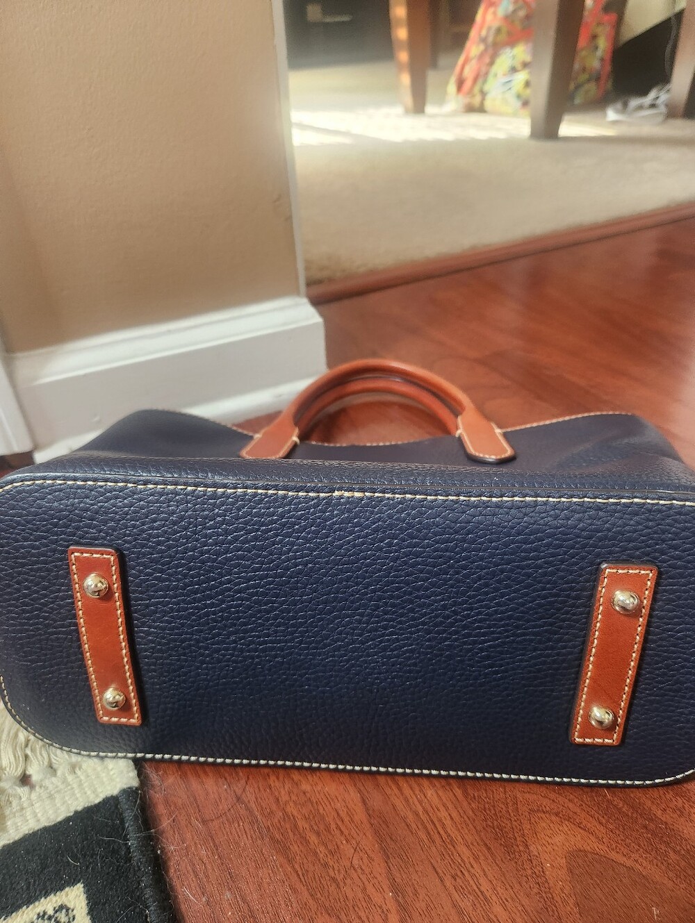 Dooney & Bourke Navy And TanPebbled Leather Brielle  Tote Satchel Shoulder Bag - Picture 3 of 11